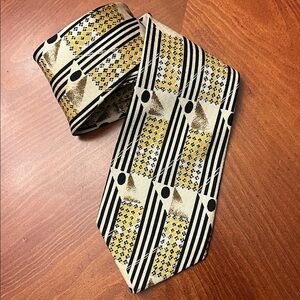 Men's Vintage Silk Tie Gold Black Cream
